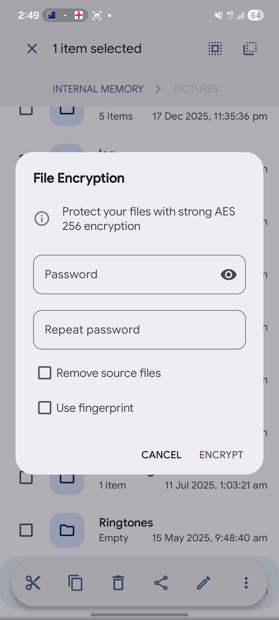 Solid Explorer encrypt the folder