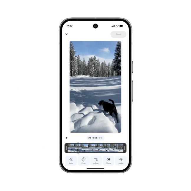 Um gif destacando o novo editor de vídeo do Google Fotos.