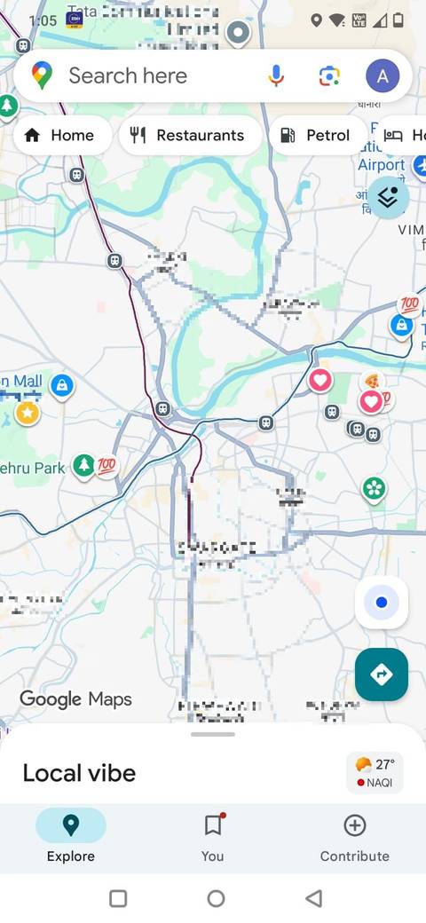 Google Maps showing saved places