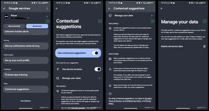 Schermate di suggerimenti contestuali