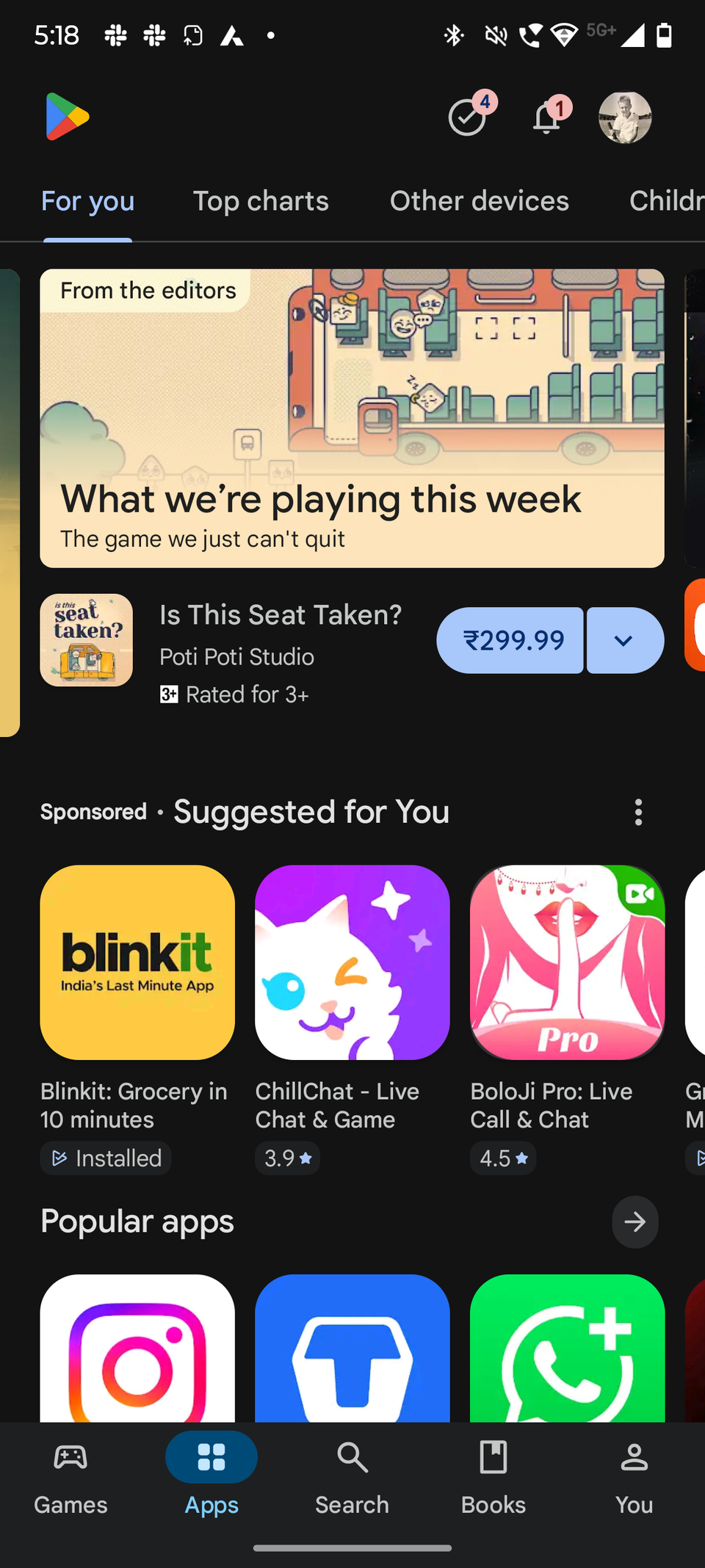 Screenshot che mostra Google Play Store