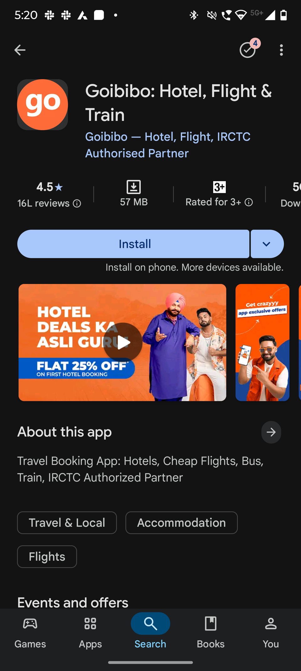 Screenshot che mostra Google Play Store
