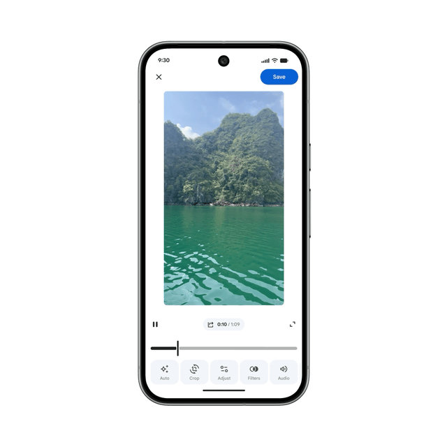 Una GIF che mette in evidenza il nuovo editor video di Google Foto.