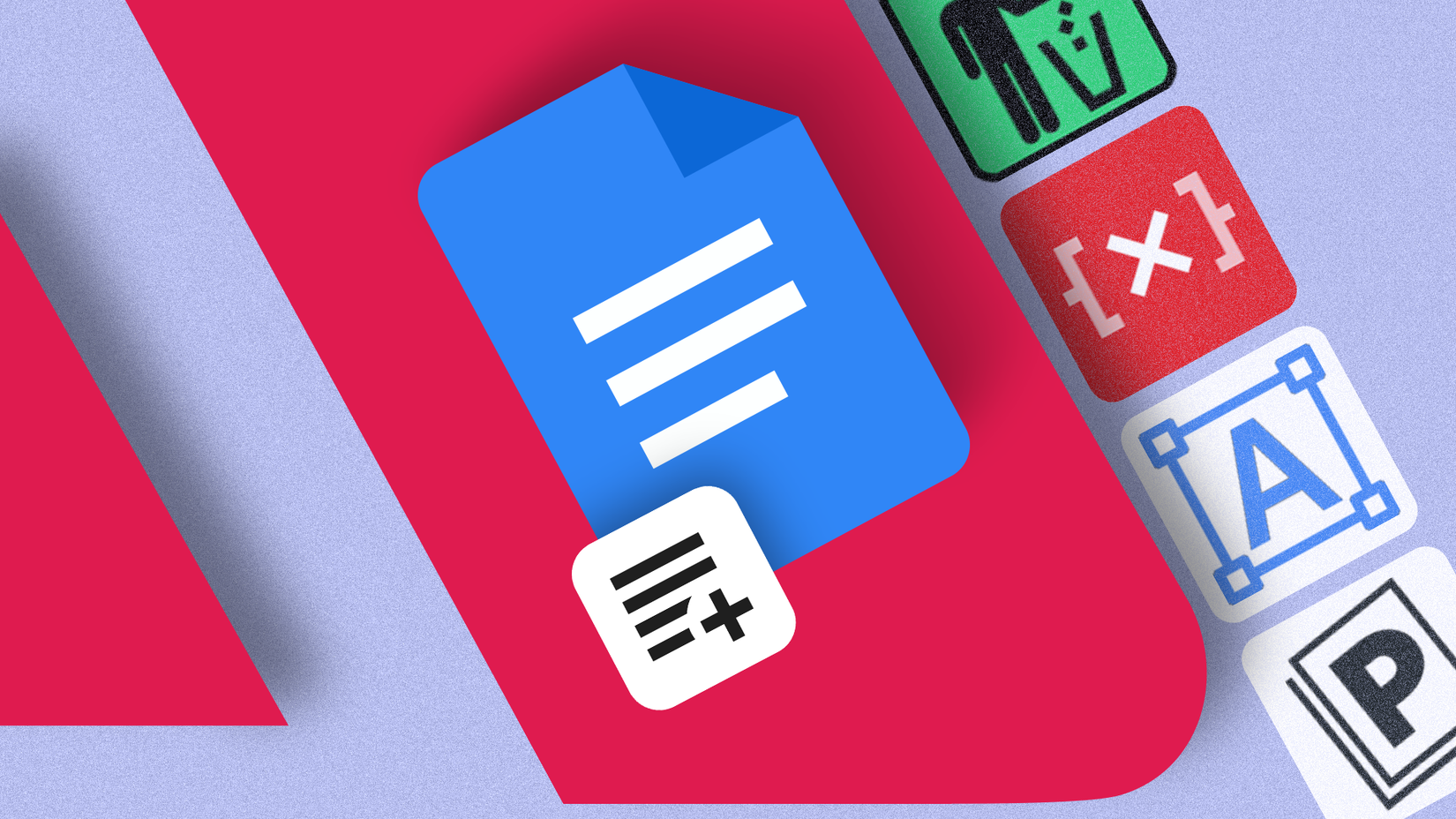 O logotipo do Google Docs ao lado de ícones para os complementos Text Cleaner, Doc Variables, Doc Tools e Paperpile.