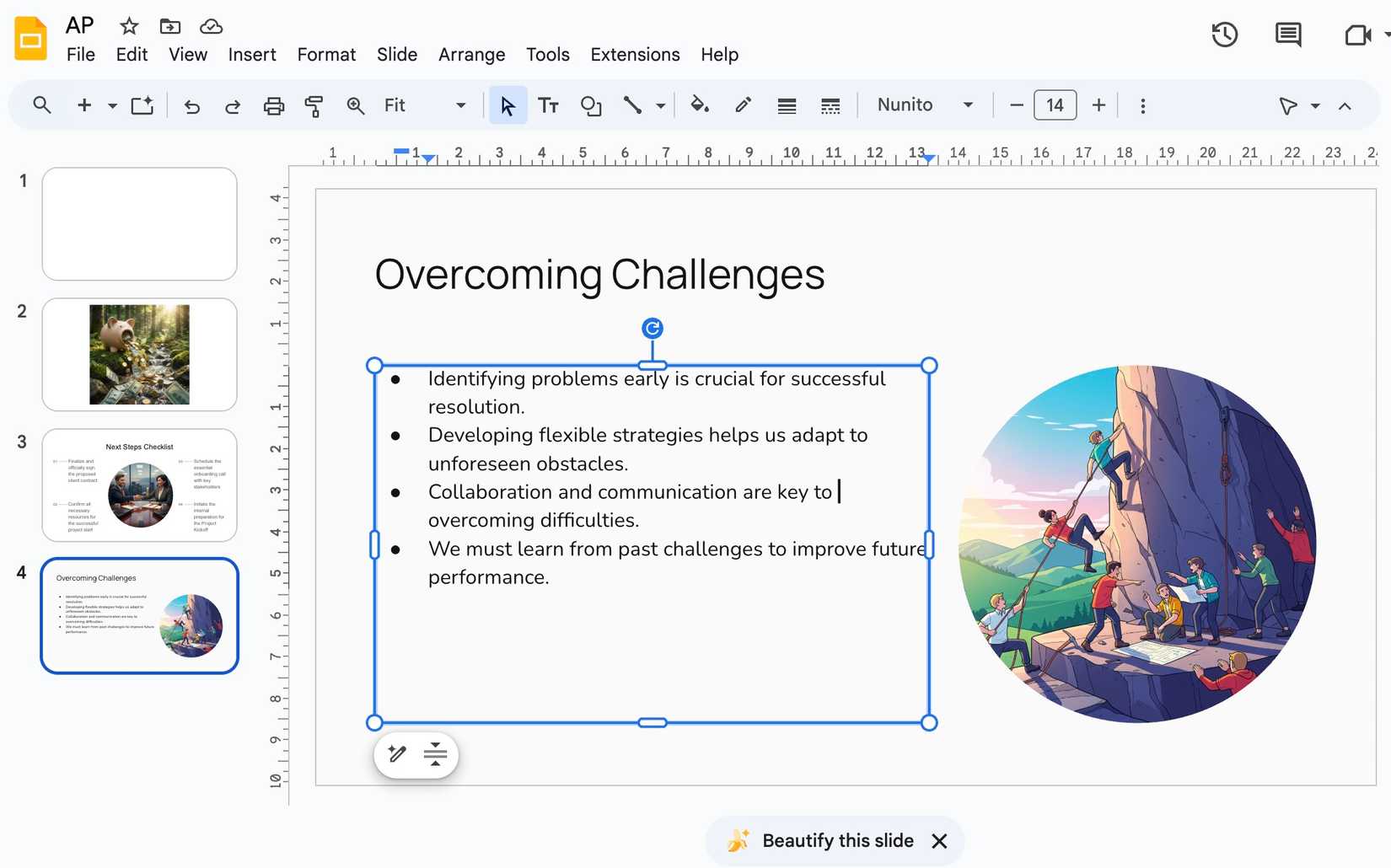 criar slide usando texto no Apresentações Google
