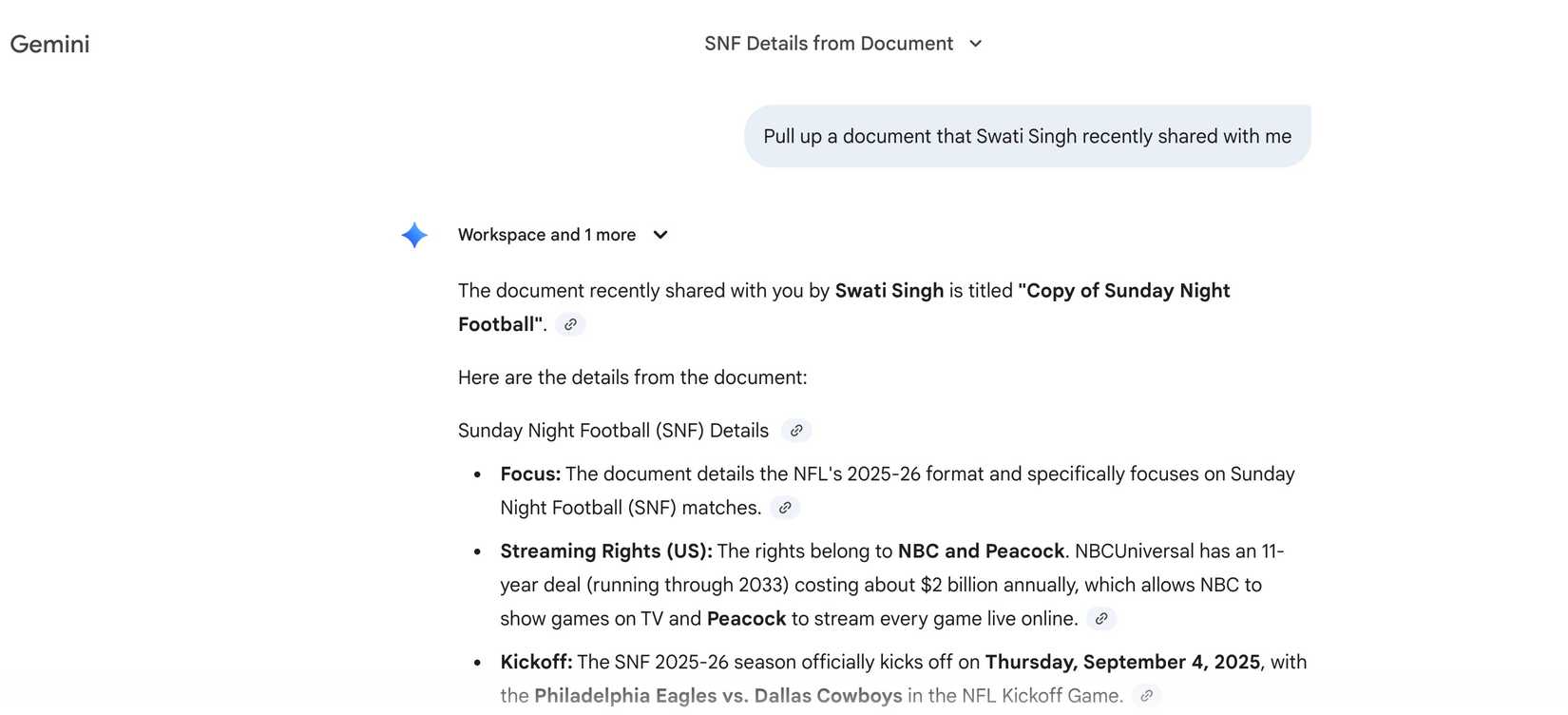 Gêmeos encontrando documentos do Google Workspace
