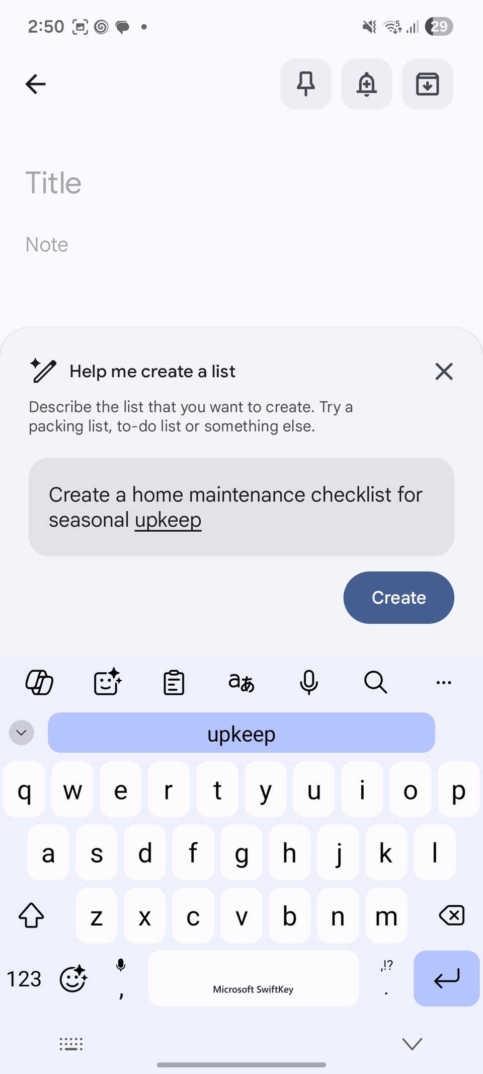 Aggiungi richiesta in Google Keep