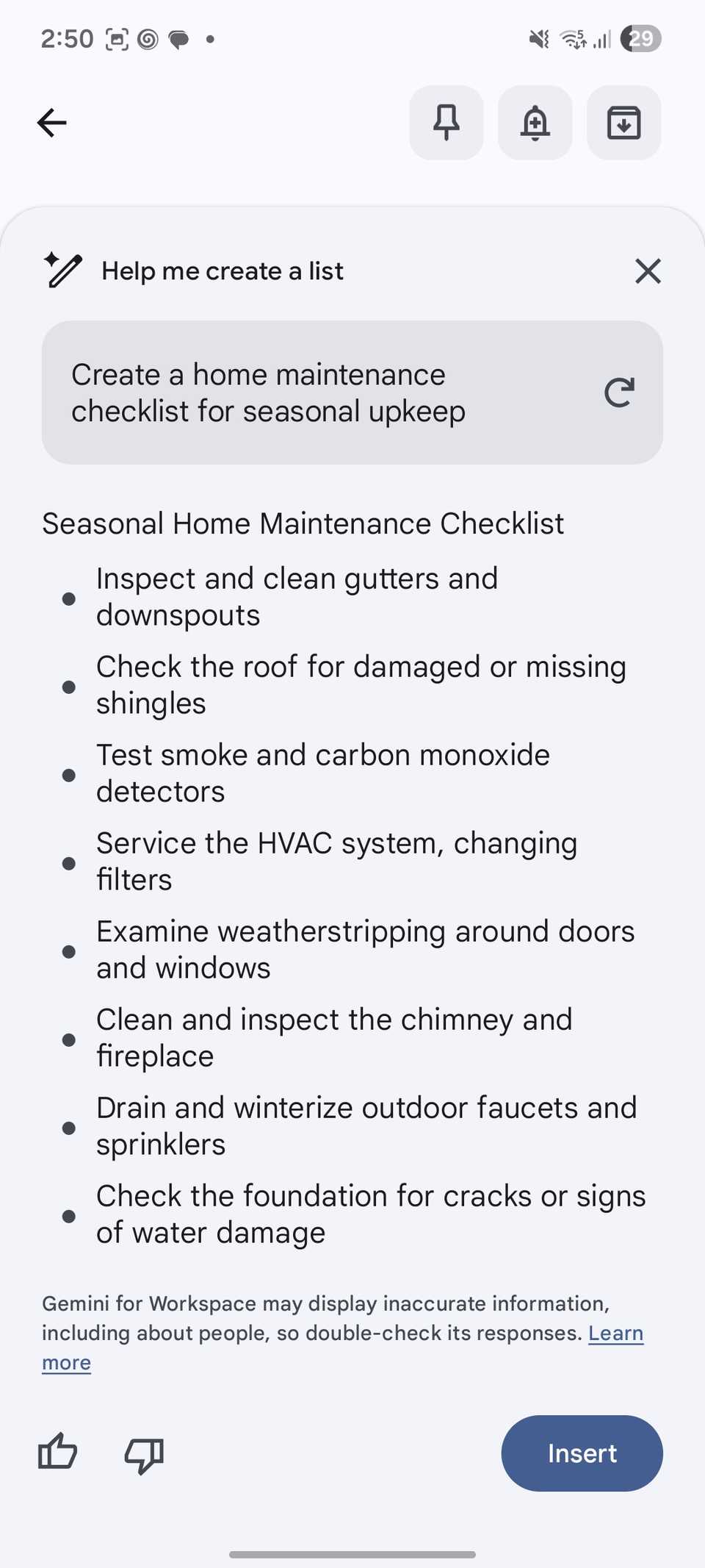 crea una lista di controllo utilizzando Gemini in Google Keep