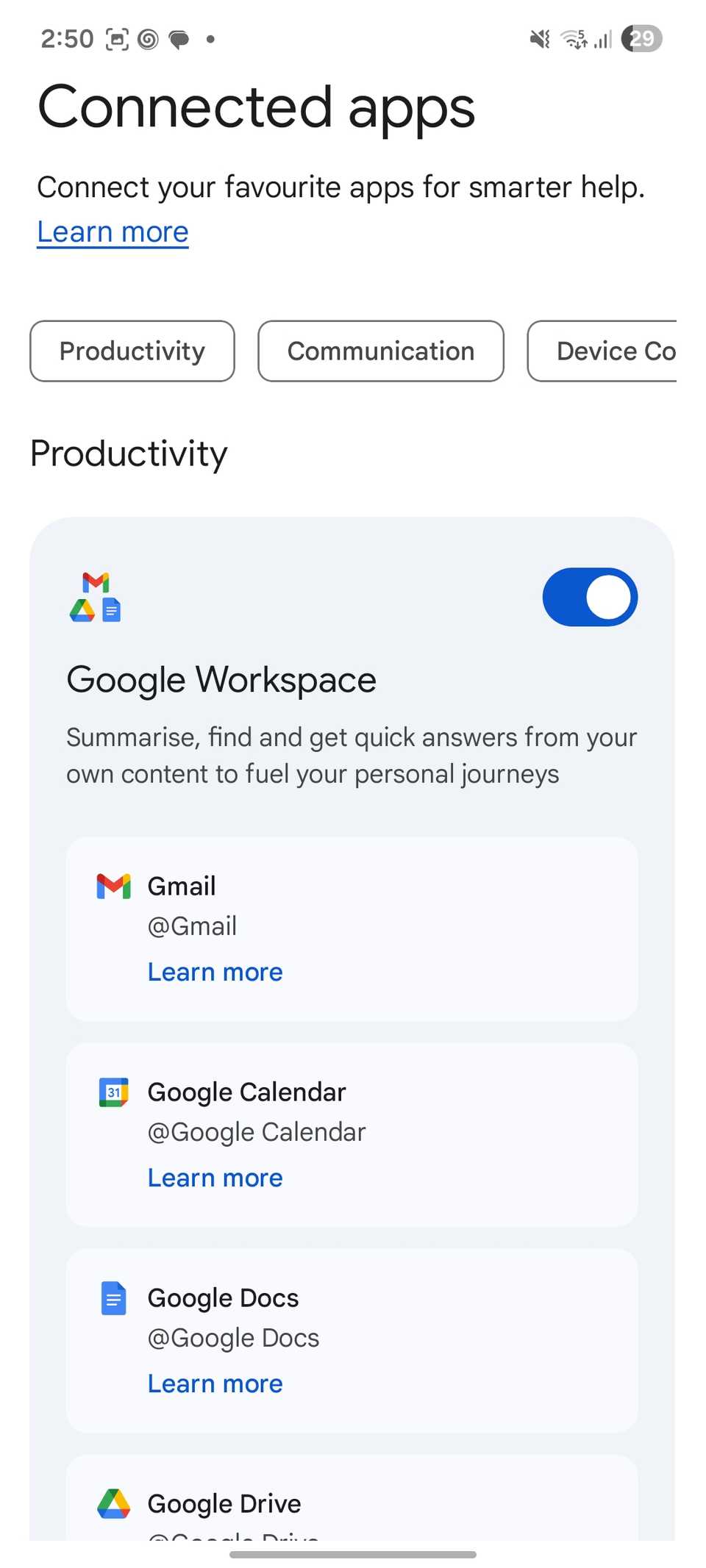 Abilita Google Workspace in Gemini