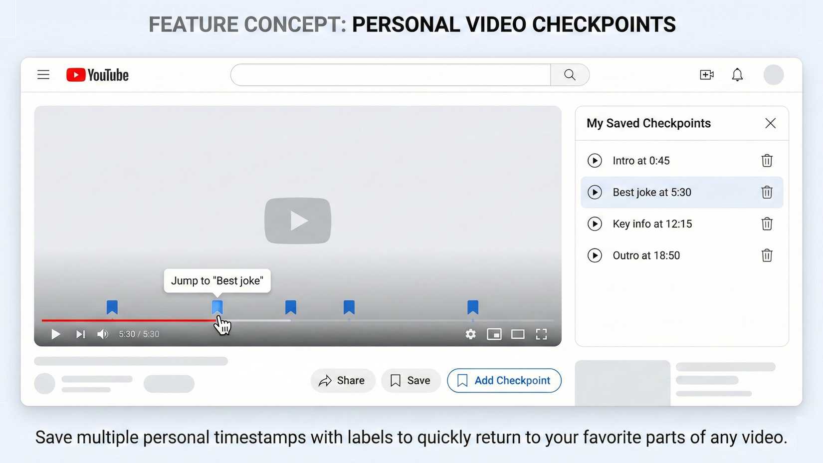 Imagem explicando o recurso de checkpoint de vídeo no YouTube