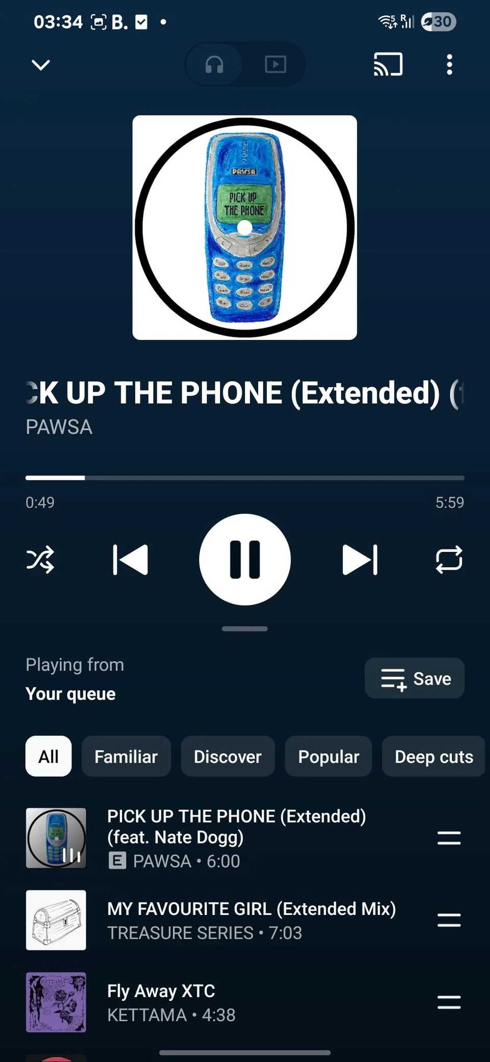 A screenshot showing the YouTube Music app's redesigned dual-pane song queue interface