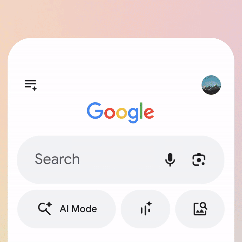 Um GIF destacando a porta de entrada do AI Overviews para o Modo AI.