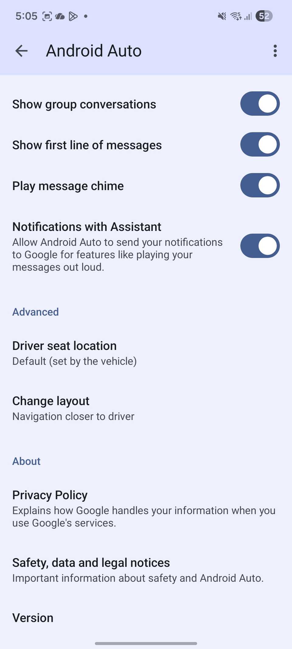 Impostazioni Android Auto