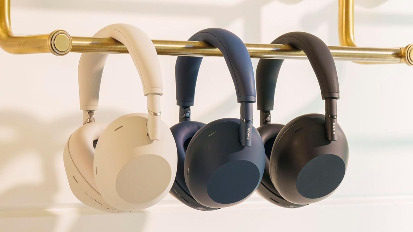 Sony WH-1000XM6 hanging together on a pole
