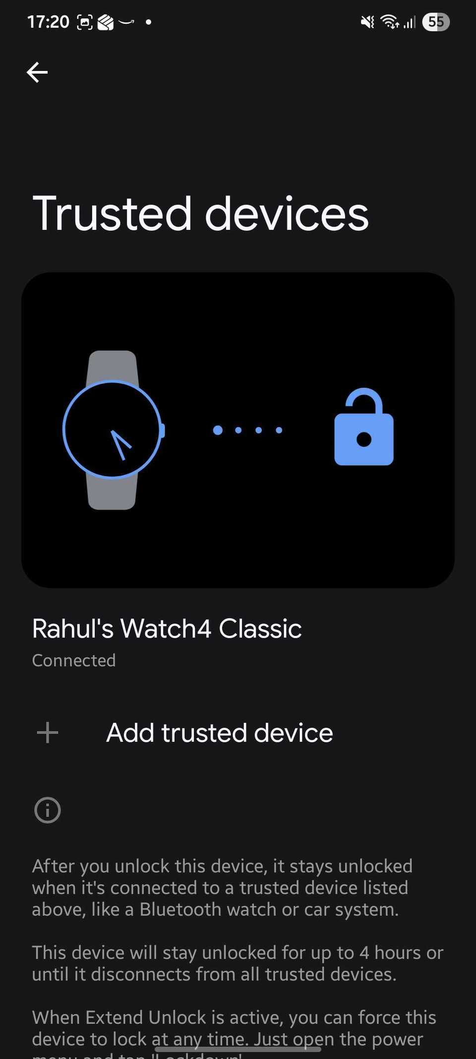 Screenshot che mostra la pagina Dispositivi attendibili nello sblocco esteso di One UI