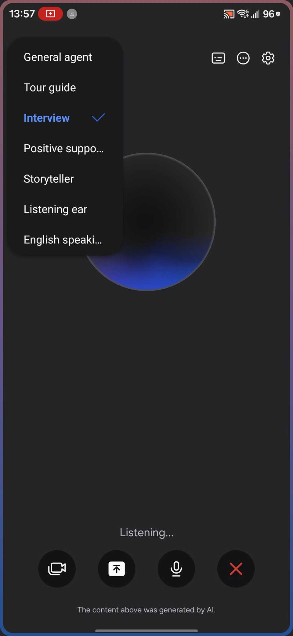 Choosing a reply style in Bixby.