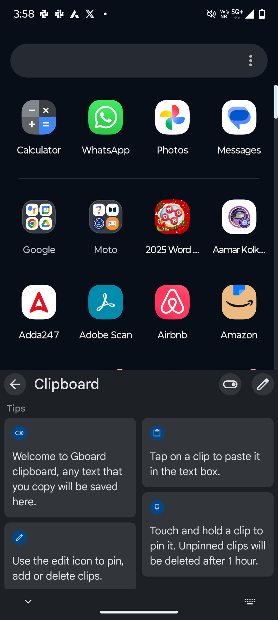 Screenshot che mostra la Gestione Appunti di Gboard