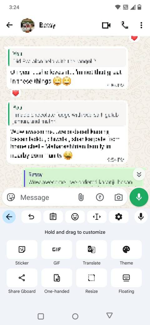 Screenshot showing the shortcuts menu in Gboard