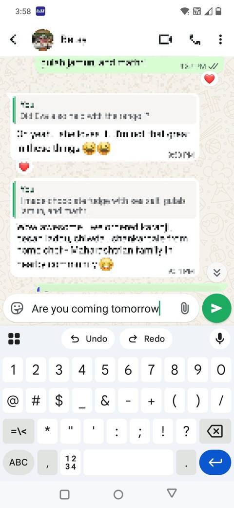 Screenshot showing the Undo and redo options in Gboard