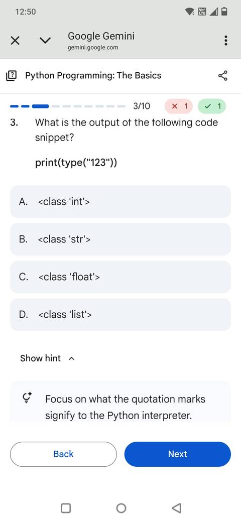 Screenshot che mostra un suggerimento nell'app Gemini