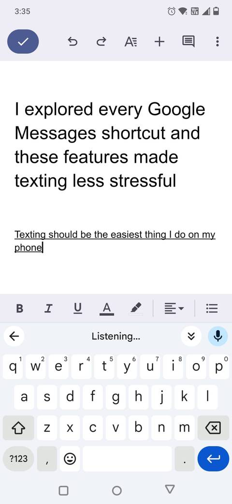Screenshot showing Gboard's microphone icon in Google Docs