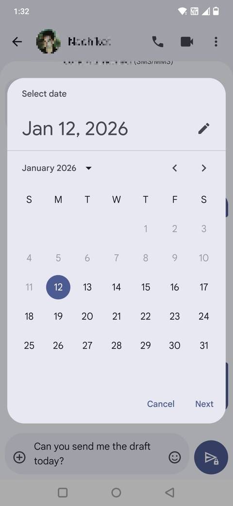 Screenshot che mostra il calendario in Google Messaggi