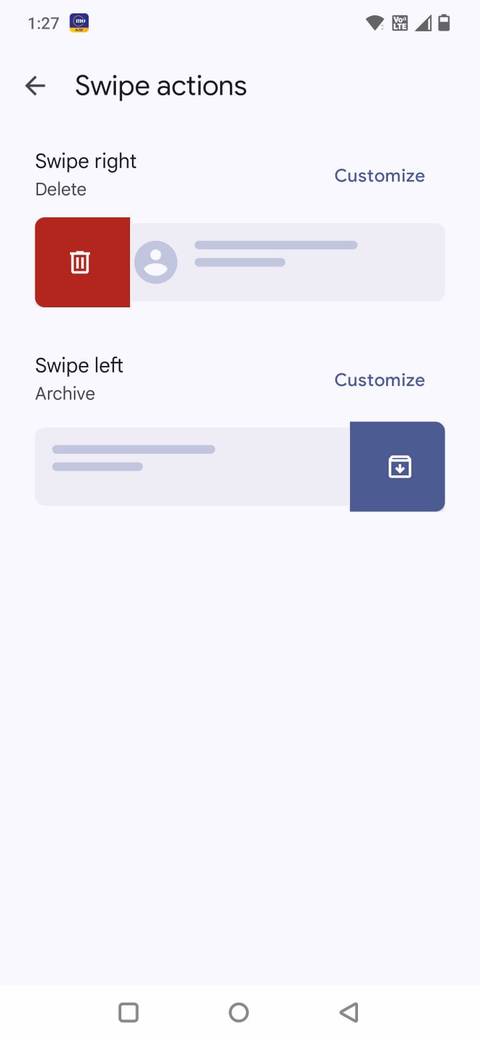 Screenshot che mostra le azioni di scorrimento in Google Messaggi 