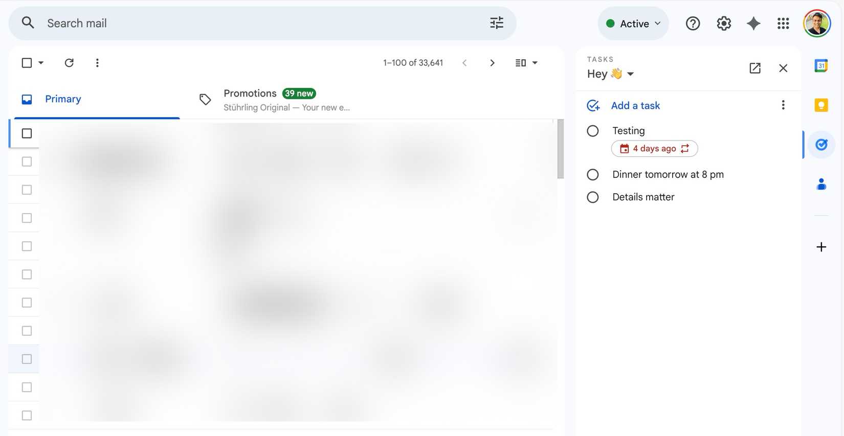 Google Tasks sidebar in Gmail