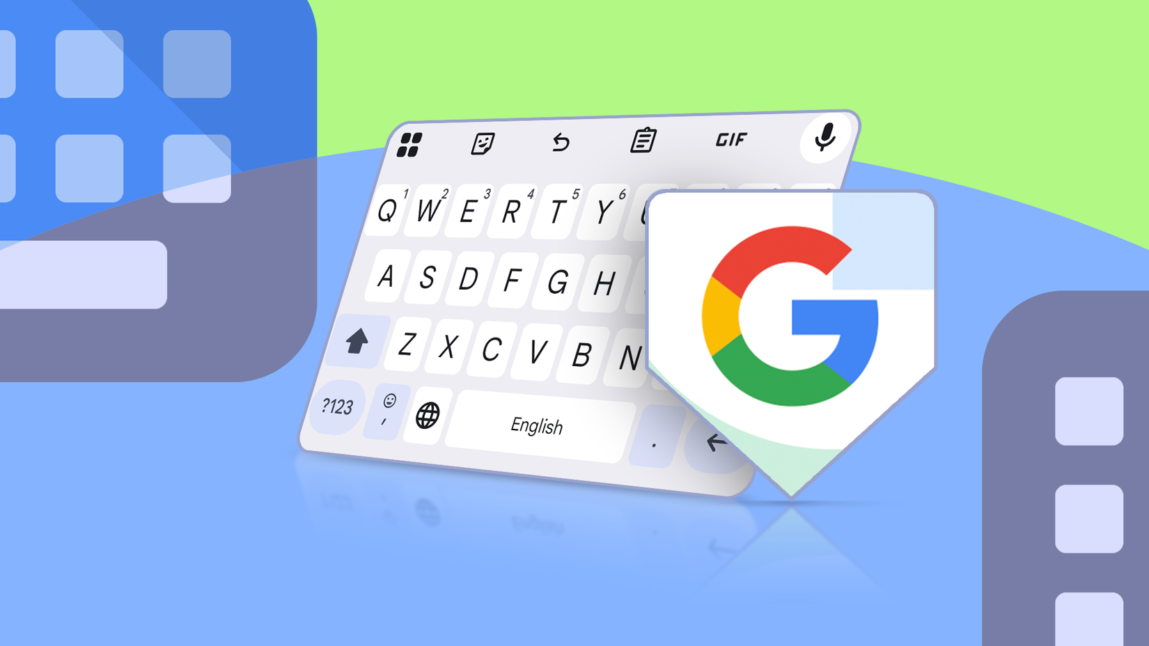 Ilustration of the Gboard smartphone keyboard with a large Google 'G' logo in the foreground
