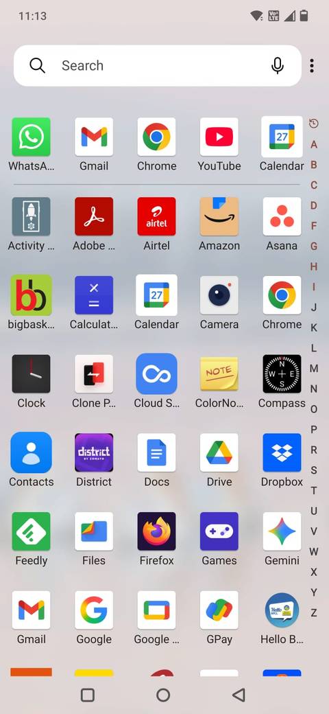 Screenshot showing the Microsoft Launcher app drawer
