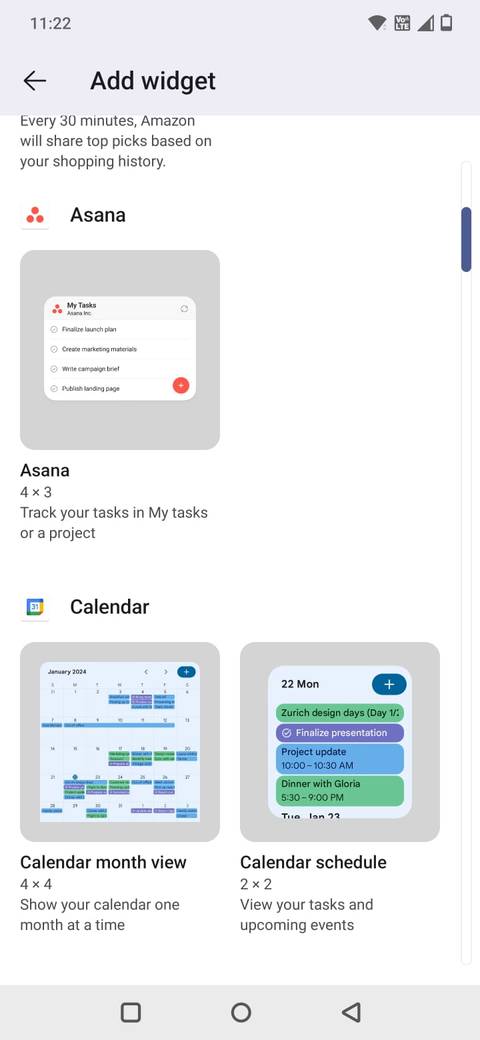 Screenshot showing how to add widgets to the Microsoft Launcher Glance page