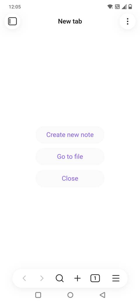 Screenshot che mostra la nuova scheda sull'app mobile Obsidian
