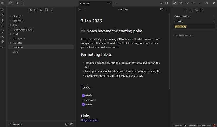 Screenshot che mostra le opzioni di formattazione in Obsidian