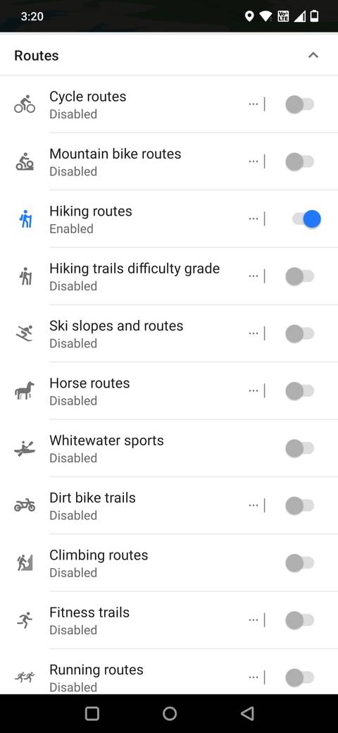 Screenshot of the OsmAnd app showing route options
