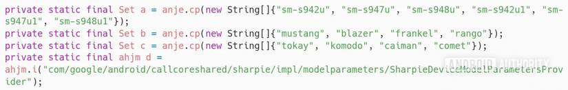 An image highlighting model numbers for Samsung's Galaxy S26 series in the Google Dialer app.
