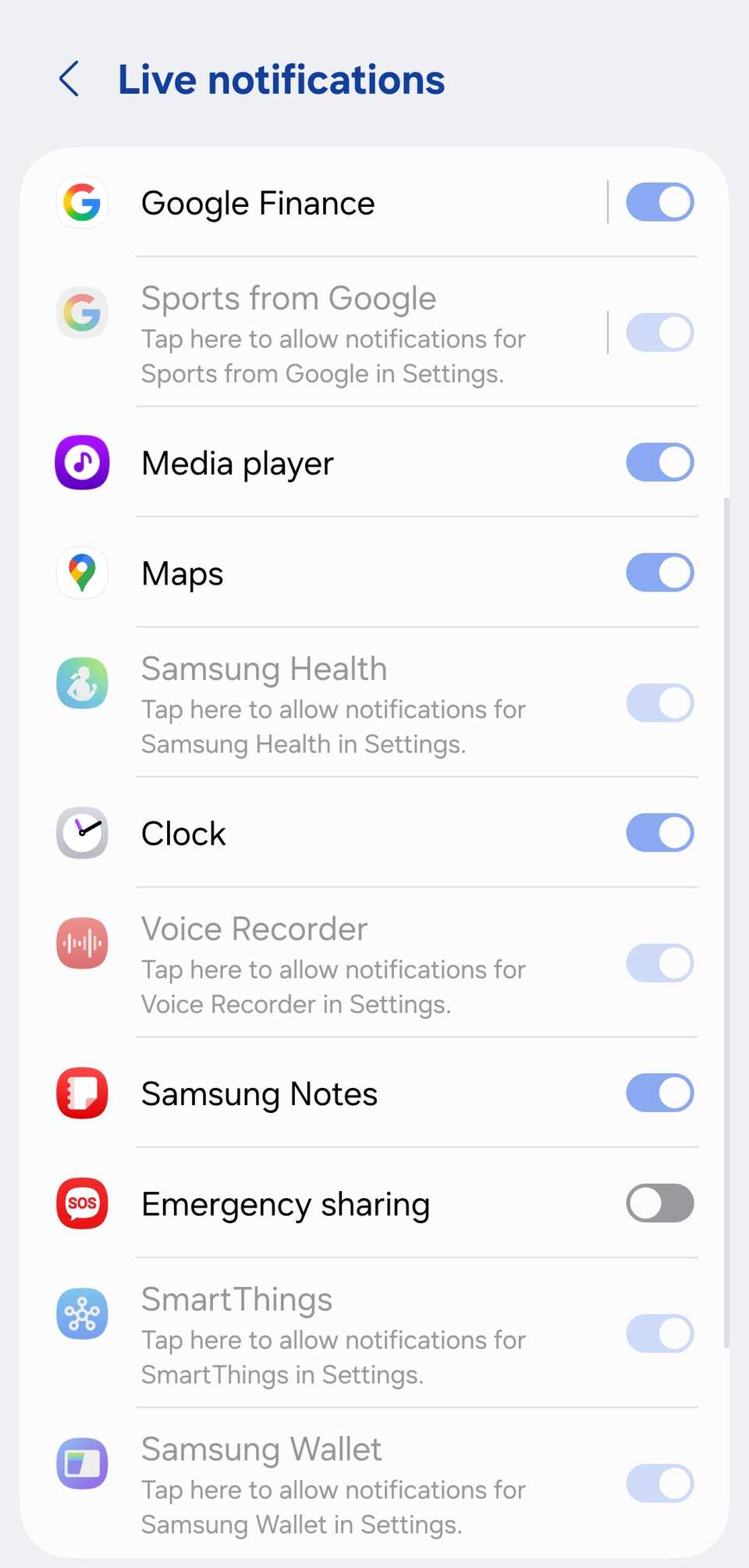 Ora le impostazioni della barra