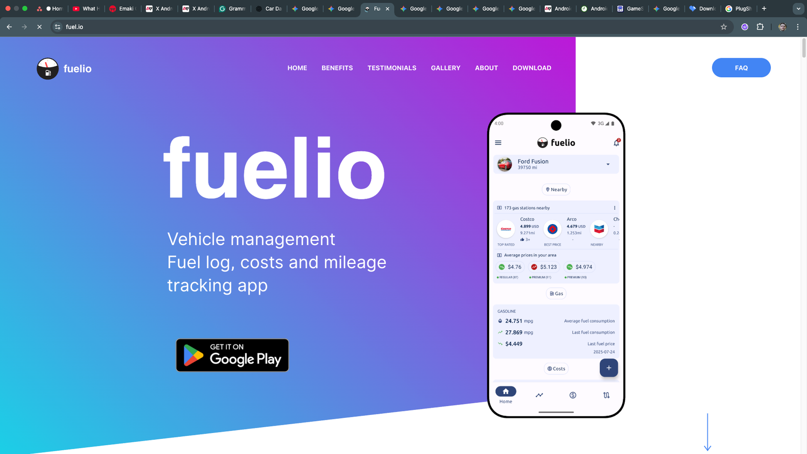 A marketing hero image for the Fuelio app
