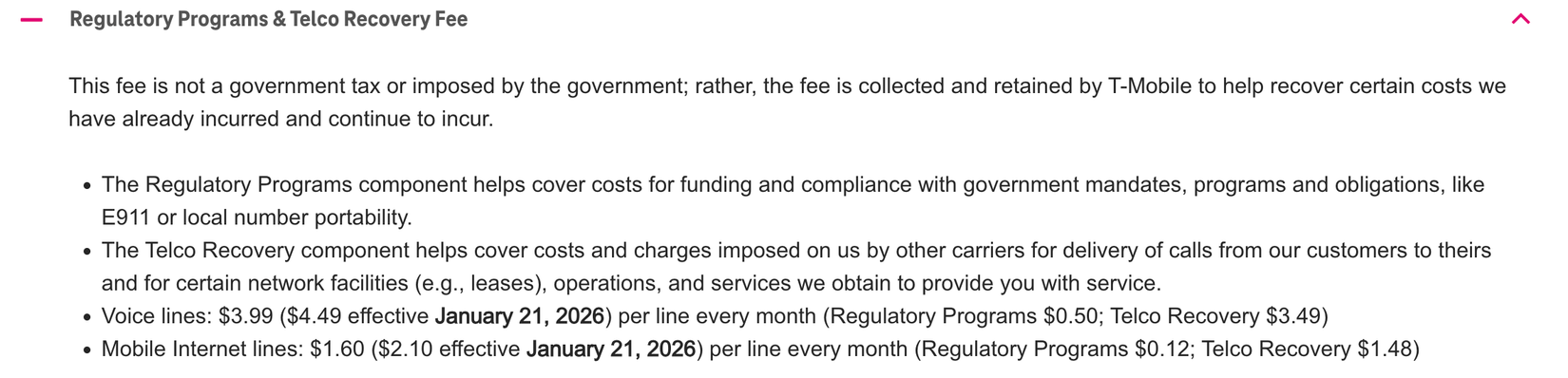 T-Mobile Regulatory Programs & Telco Recovery Fee