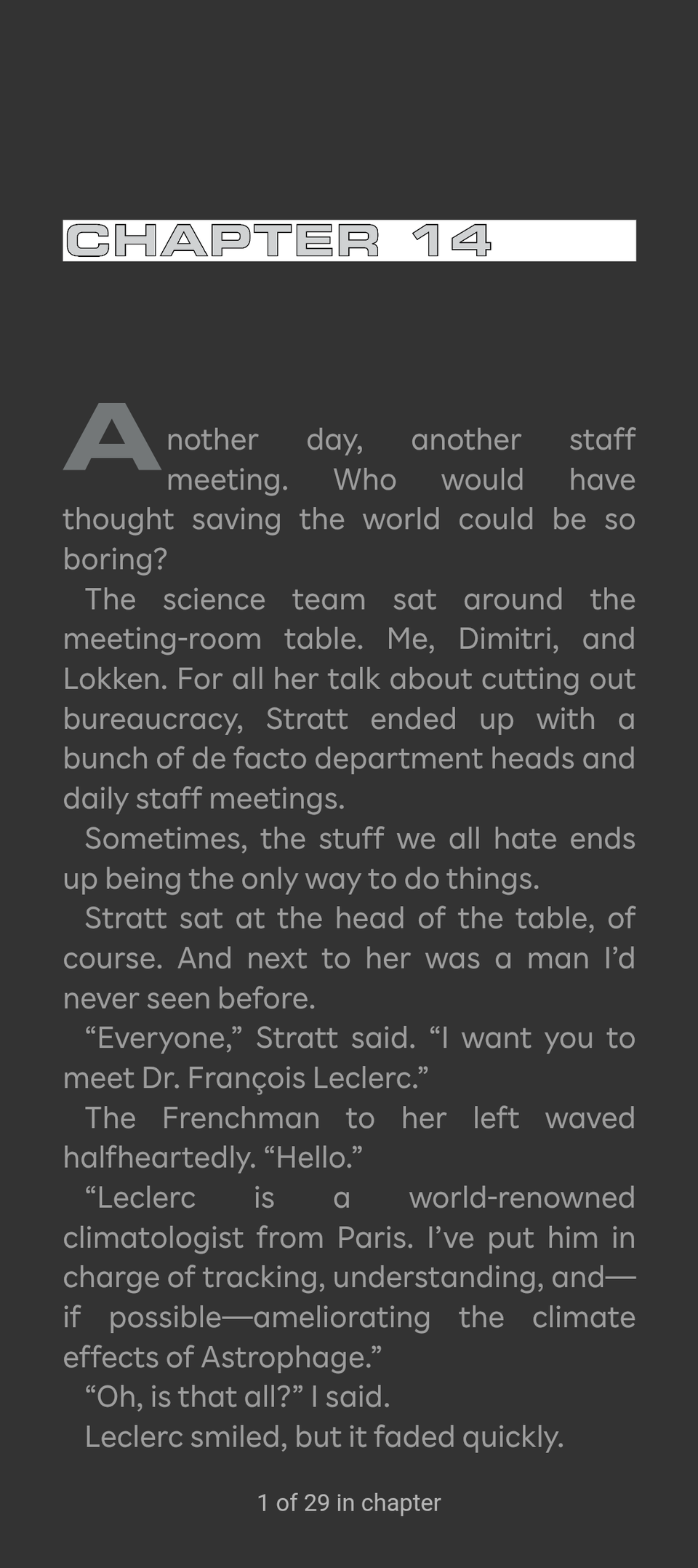 A screenshot displaying Chapter 14 of Project Hail Mary in the Kobo app