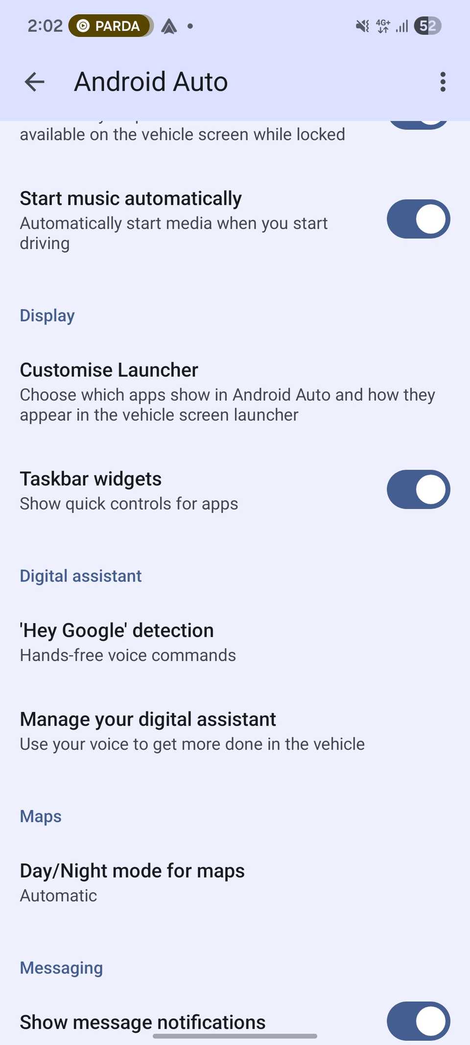 Impostazioni Android Auto