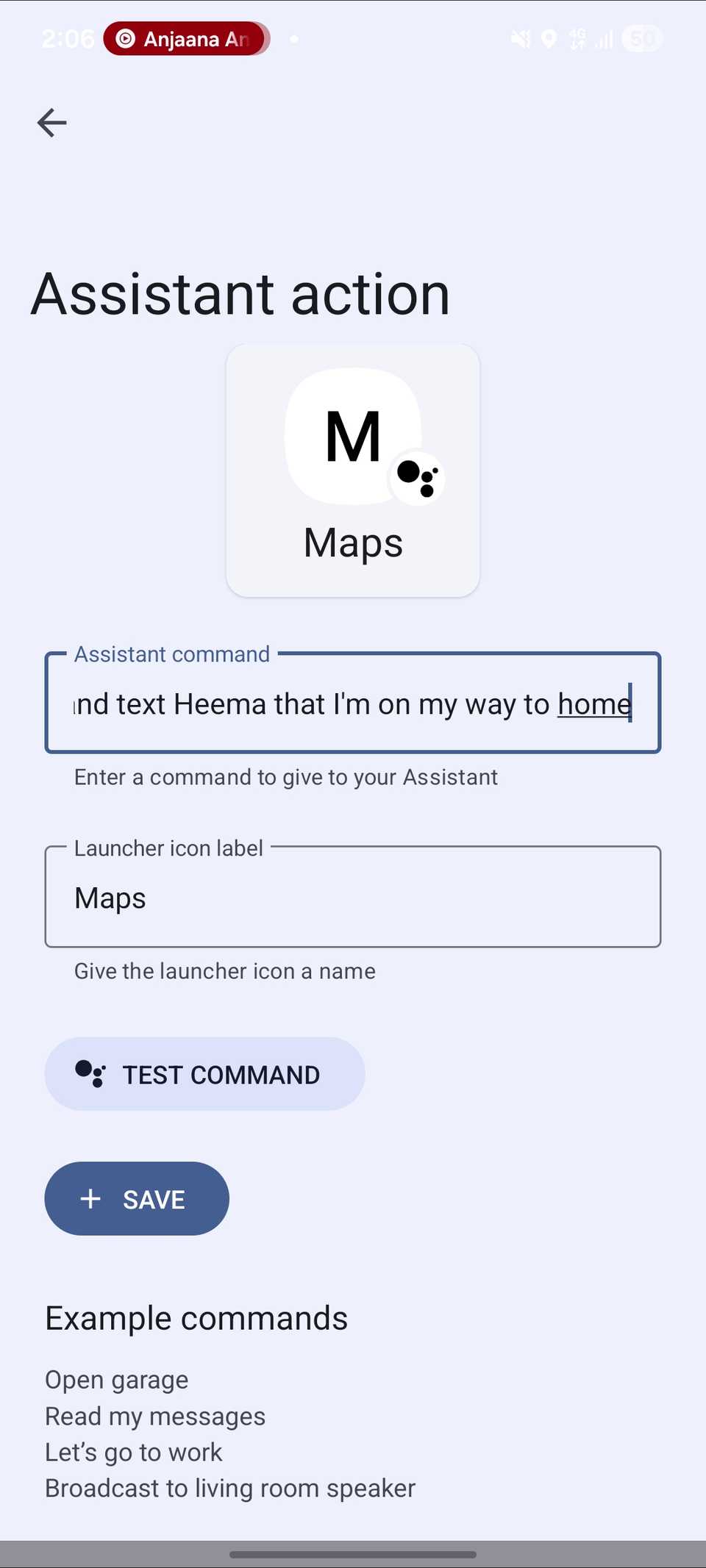 Azione dell'assistente Android Auto