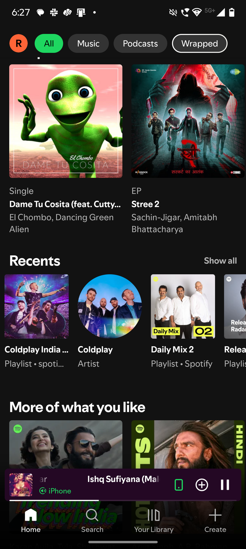 Screenshot showing Spotify's Home feed