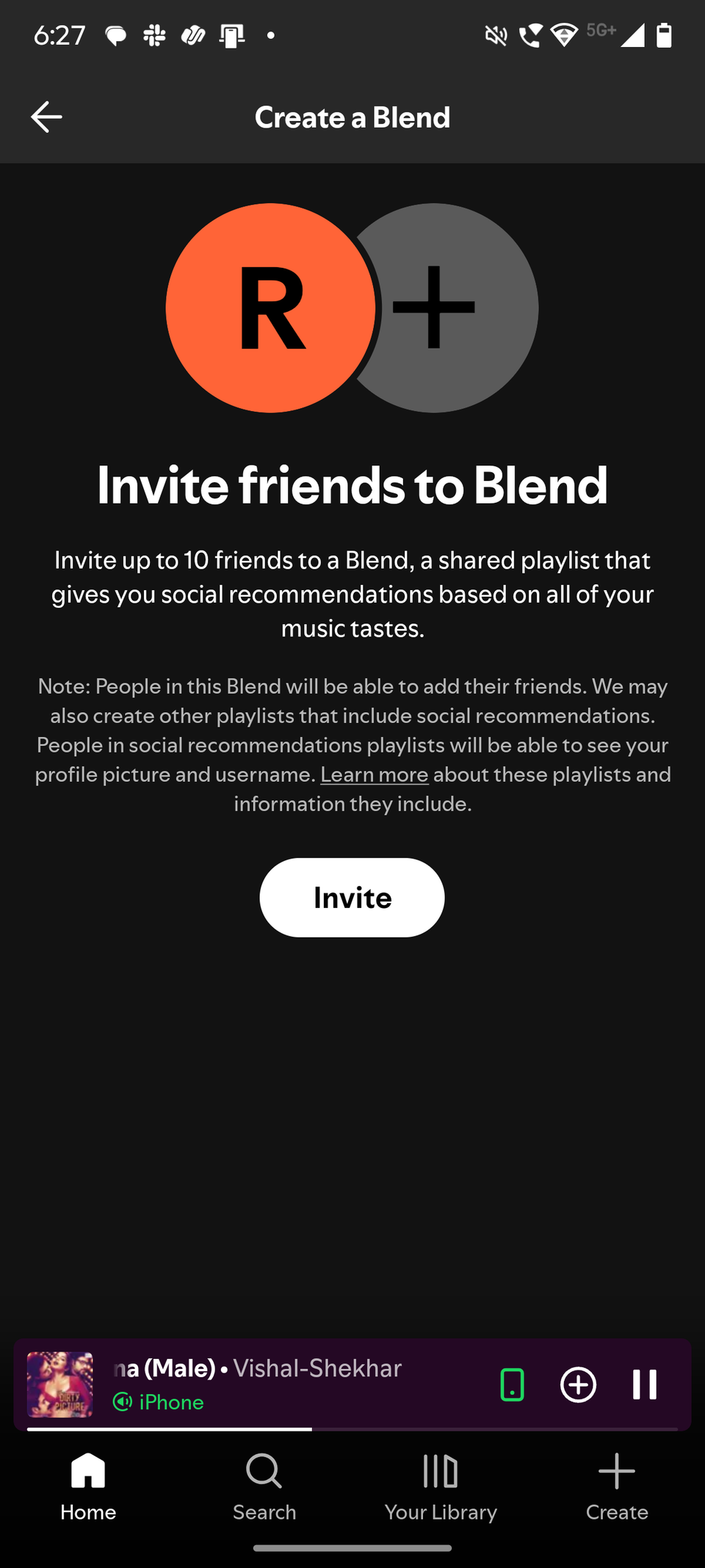 Screenshot showing Spotify Blend
