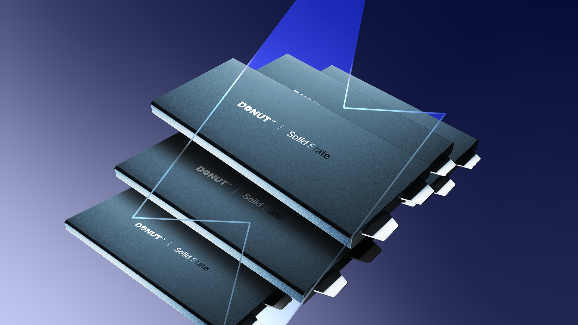 Stack of Donut Solid State batteries with a blue lightning graphic
