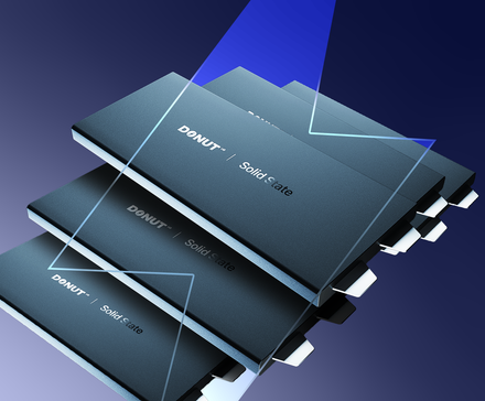 Stack of Donut Solid State batteries with a blue lightning graphic