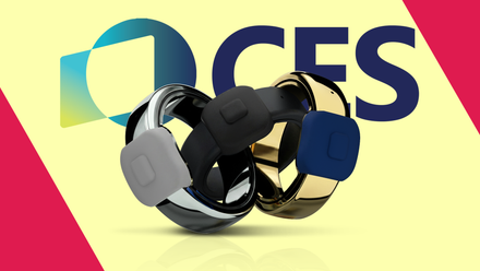 Three Pebble Index 01 in front of the CES logo.