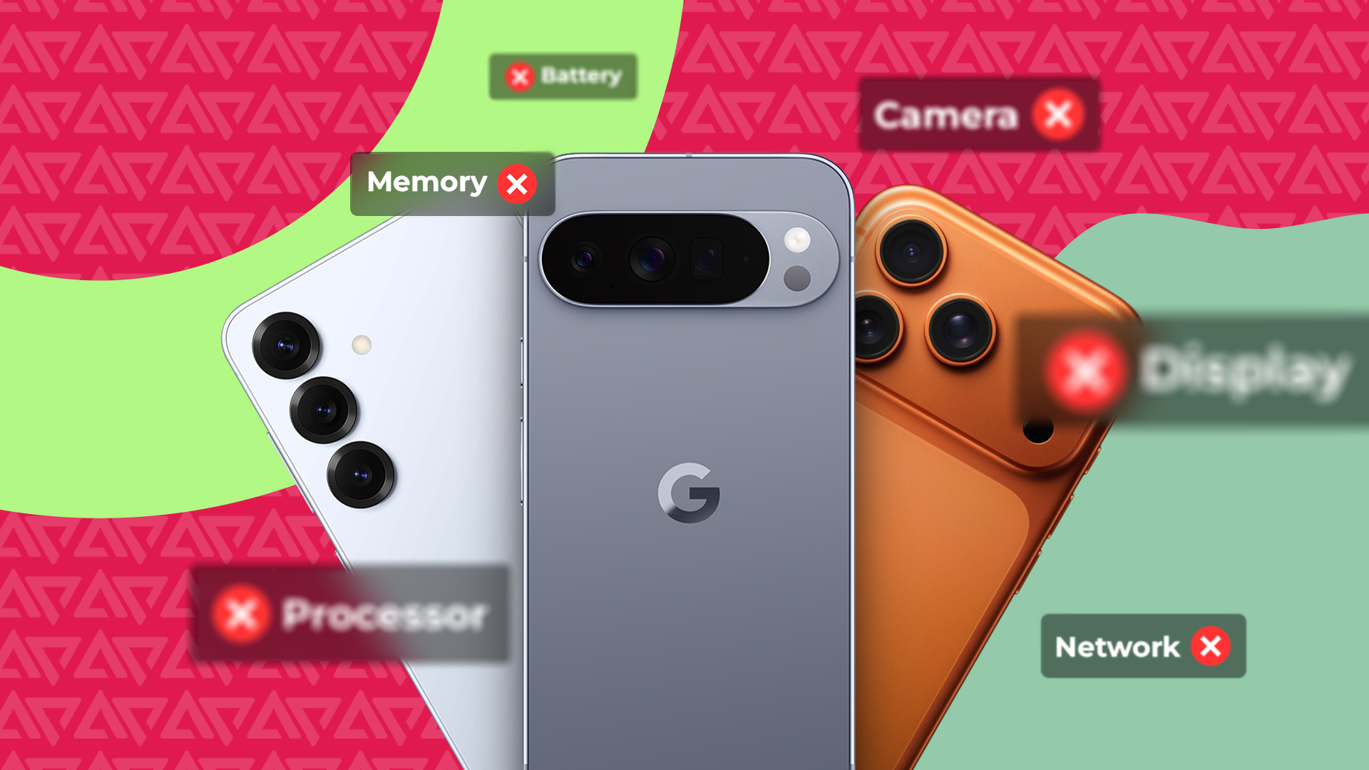 Tre smartphone con una 