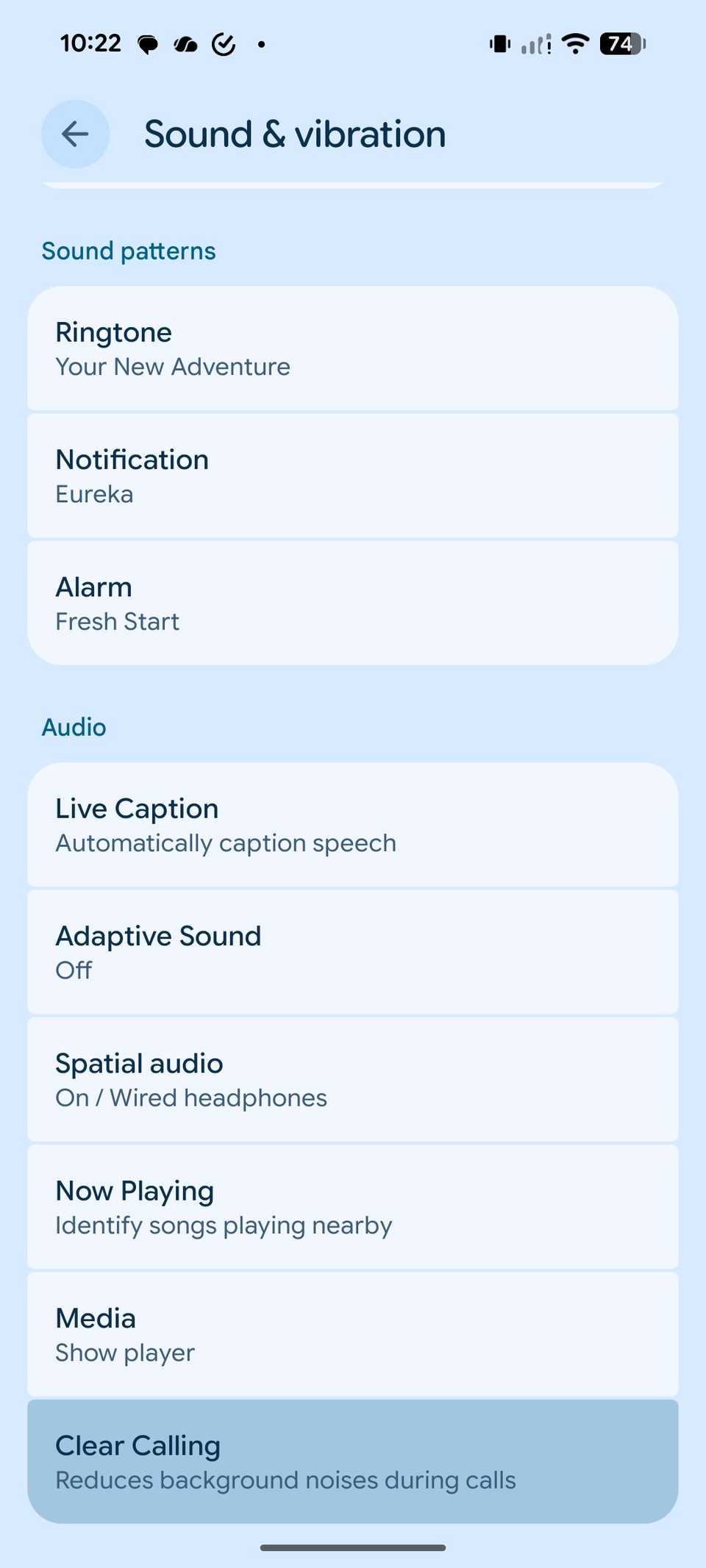 sound options on Pixel