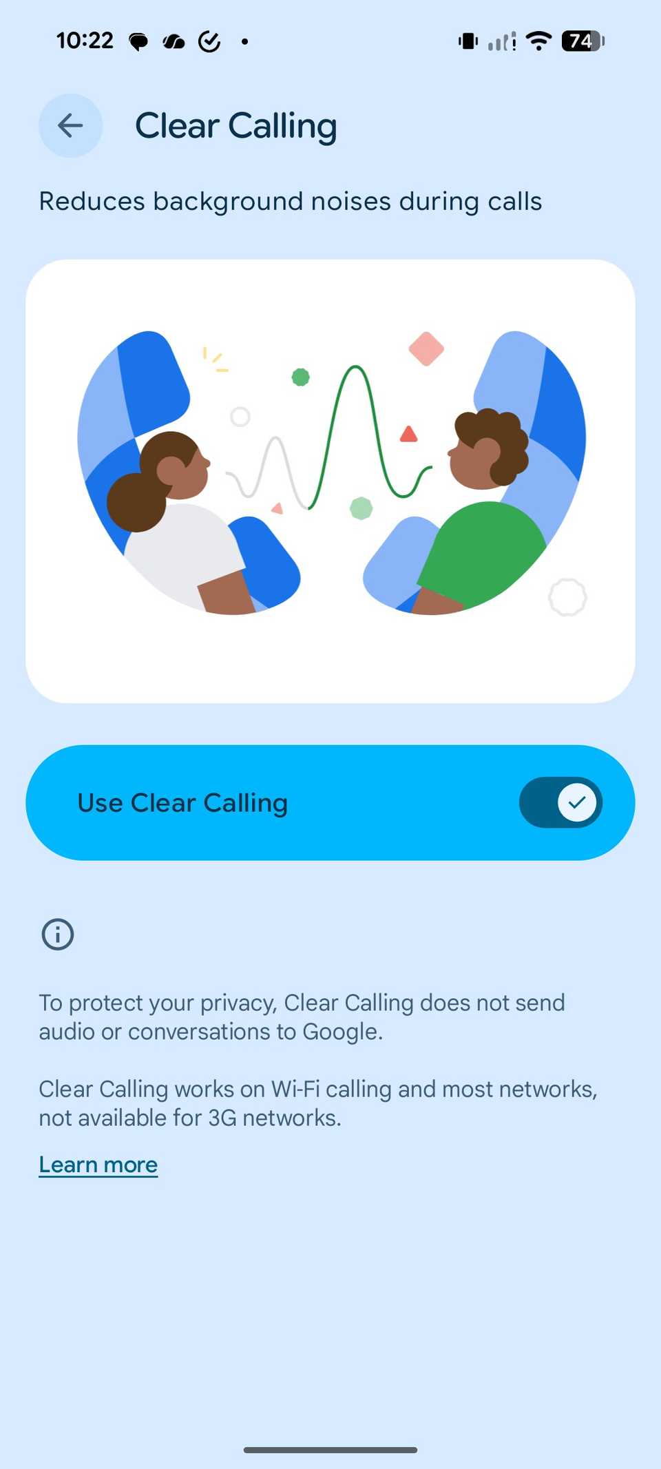enable clear calling on Pixel