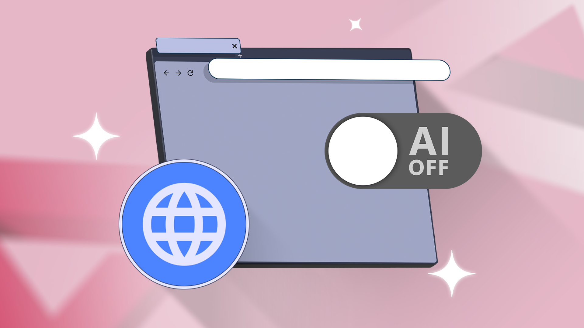 Web browser interface featuring a prominent 'AI OFF' switch and globe symbol.